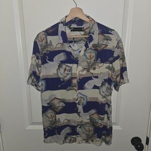 All Saints Navy and Cream Graphic Men's Shirt